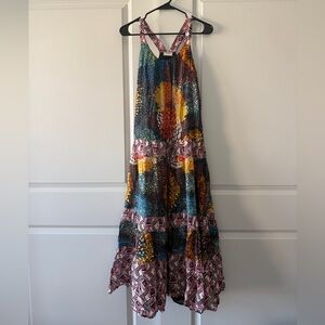 Tropical Printed Summer Maxi Dress with Geometric Trim